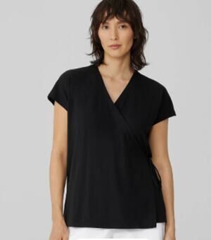 Eileen Fisher Black Tencel Wrap Shirt Top Size M Medium Sustainable Eco Minimal